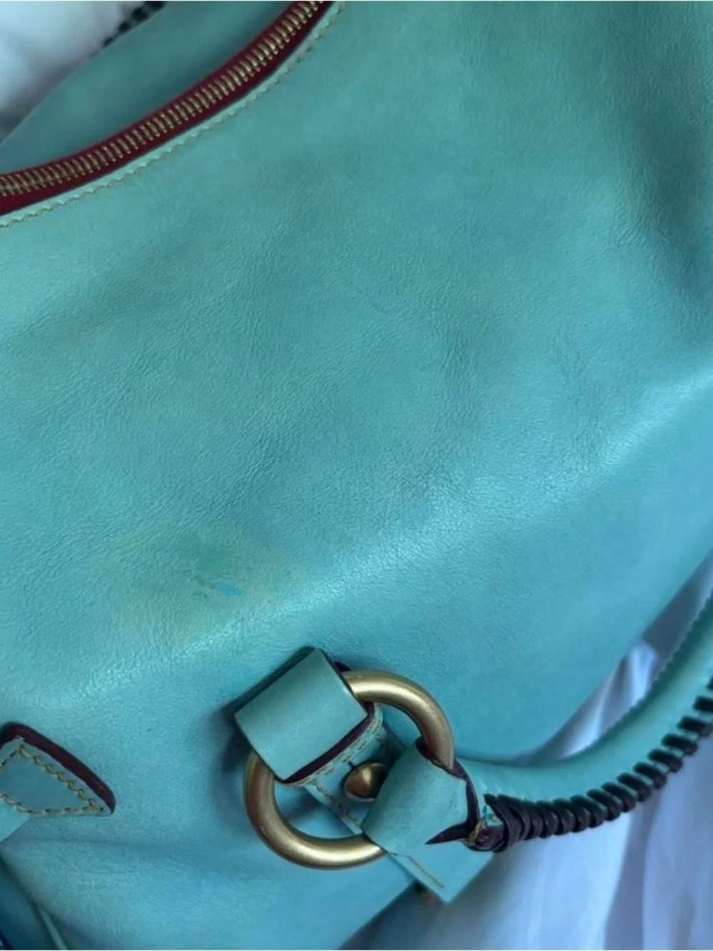EUC Retired/Rare Dooney & Bourke Large Aqua Florentine Leather Satchel